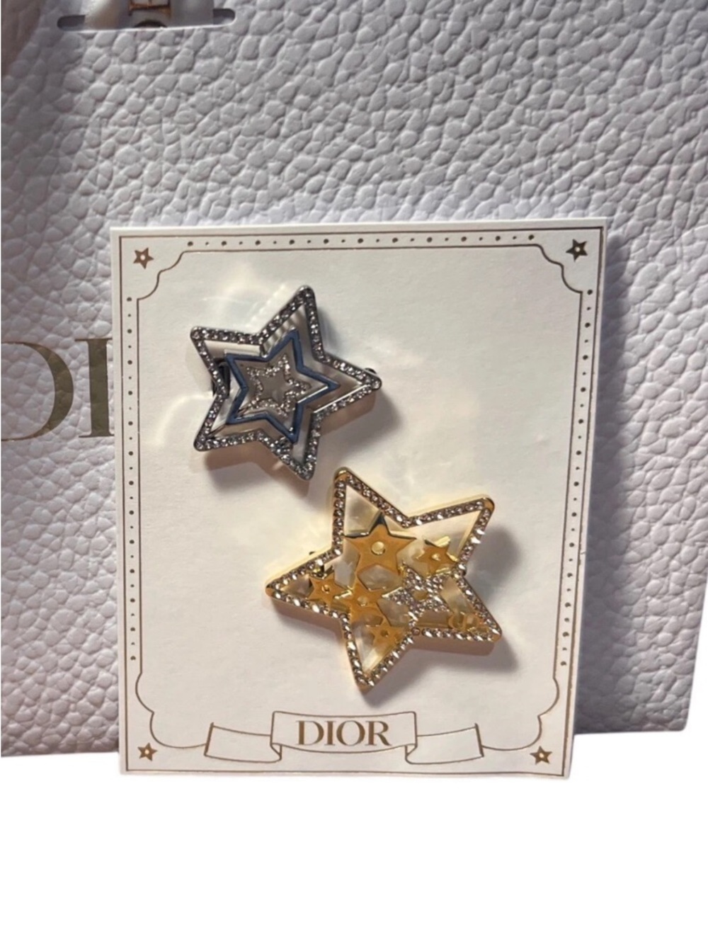Dior Star Motif hair barrettes set - gwp Gold & Silver Crystal Stars new - Picture 5 of 10